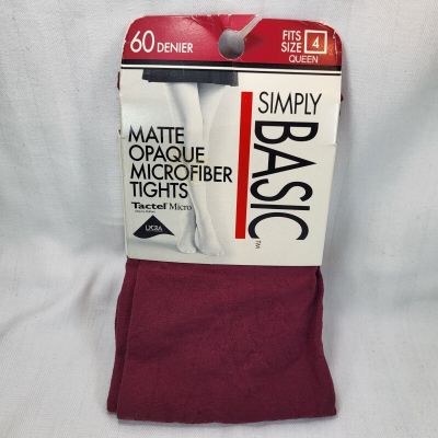 Simply Basic Matte Opaque TIGHTS Queen Size 4 Wine Nylon Microfiber Spandex NOS